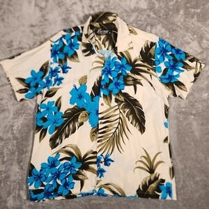 Favant Hawaiian‎ Shirt Mens XL Blue Floral Rayon Tropical Camp Button Up